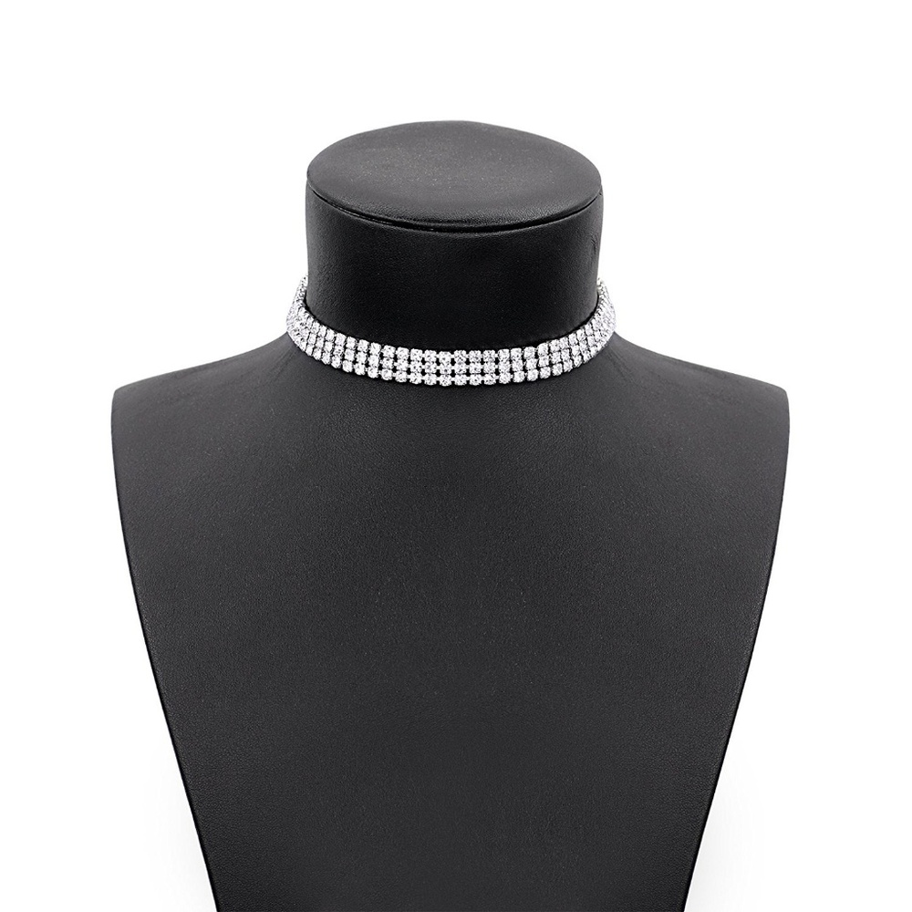 White Rhinestone Choker Necklace - Picture 2 of 2